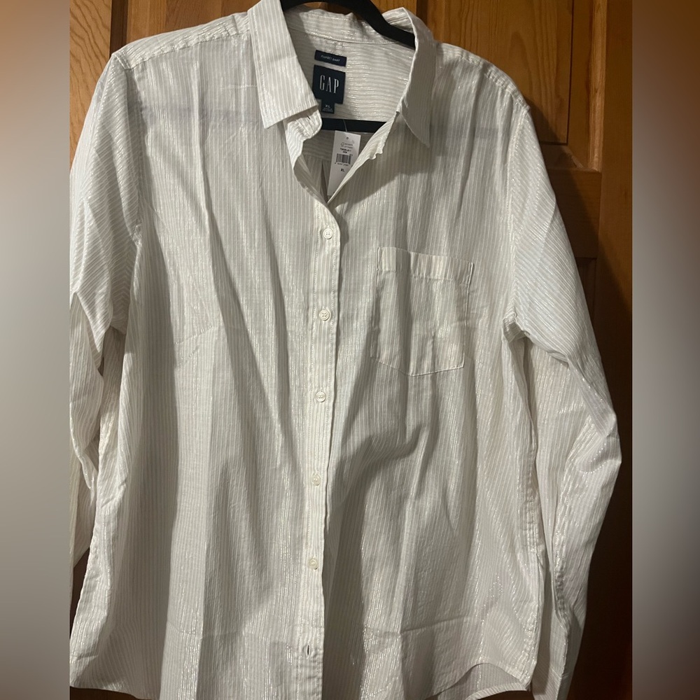 Metallic Stripe Perfect Shirt GAP XL NWT